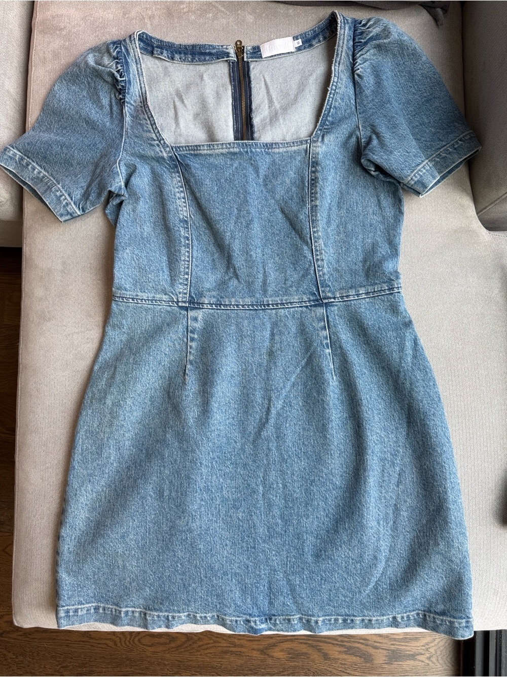 BOYISH Denim Square-Neck Mini Distressed Soft Dress in Light Blue 10 Revolve - Picture 3 of 7